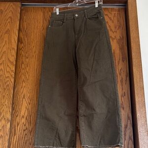 Wide-Leg Olive Green Jeans